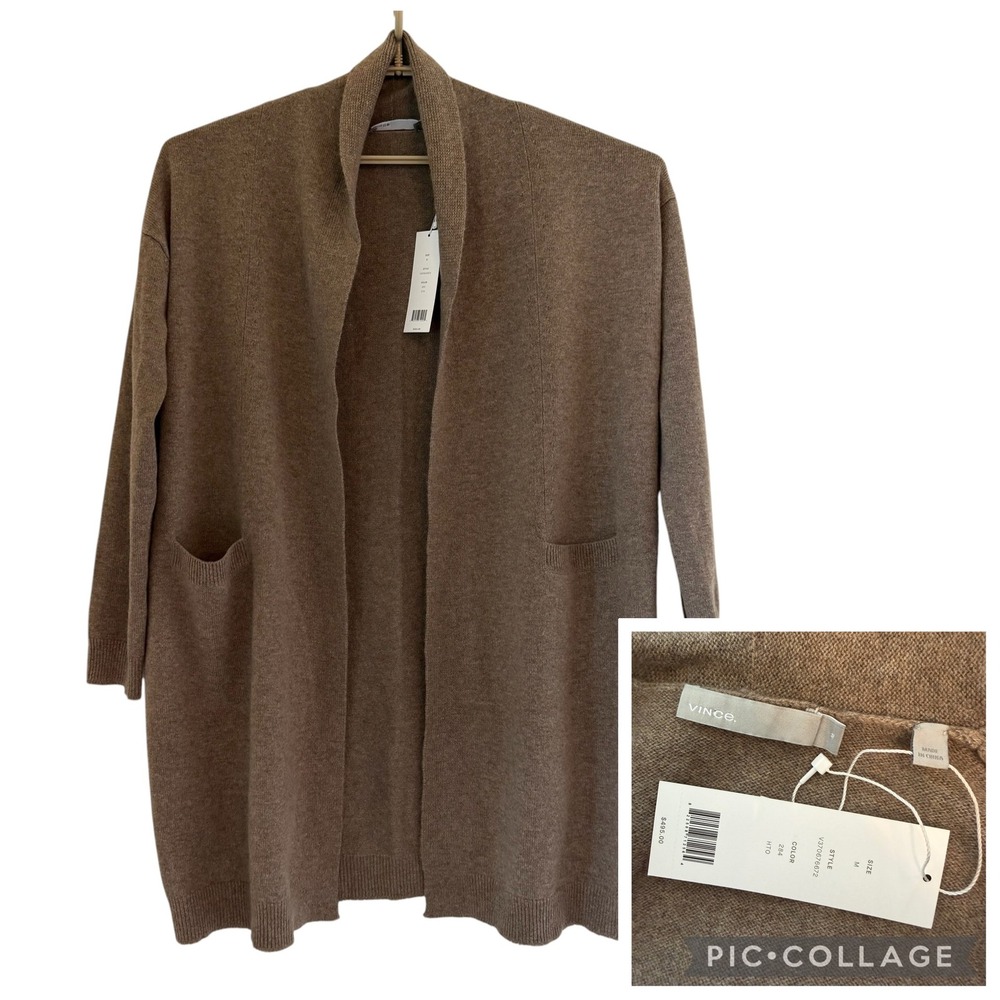 Vince 100% Cashmere Open Front Cardigan Women's Brown Medium NWT $495 Nordstrom